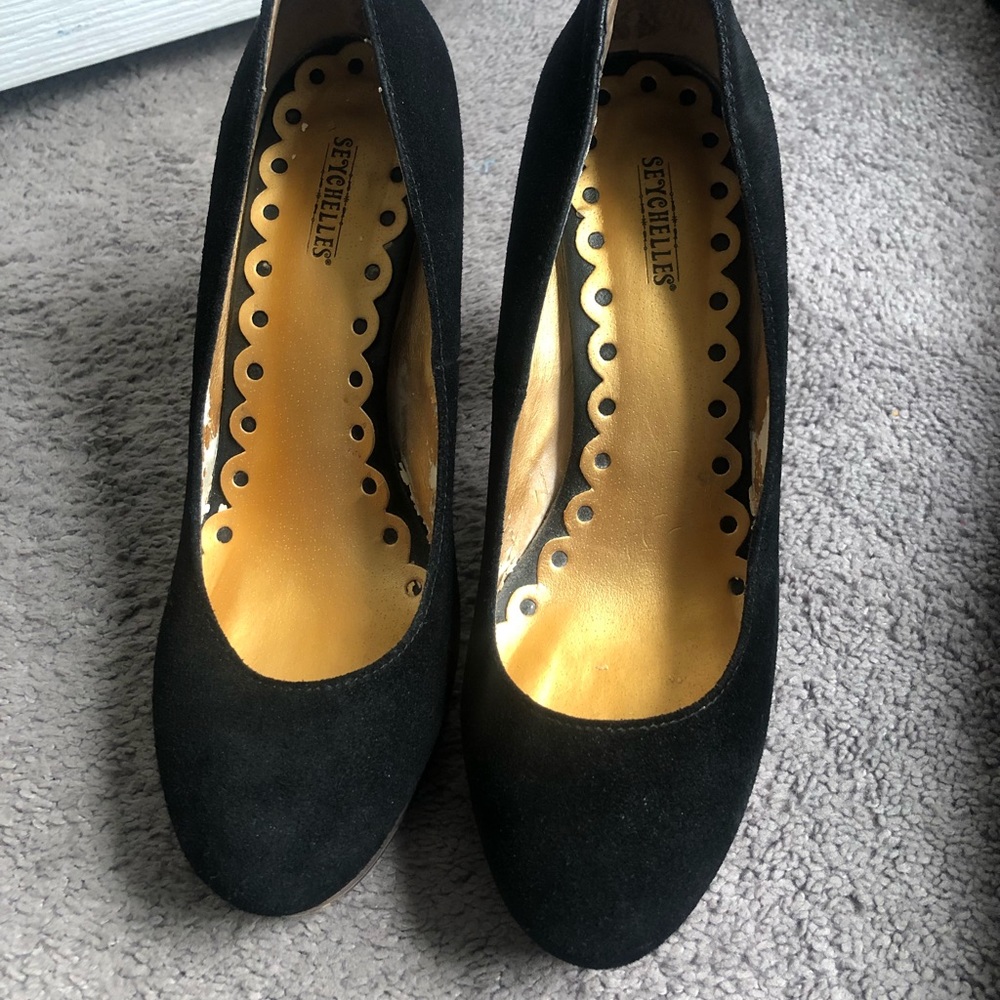 Seychelles on the wire black suede platforms